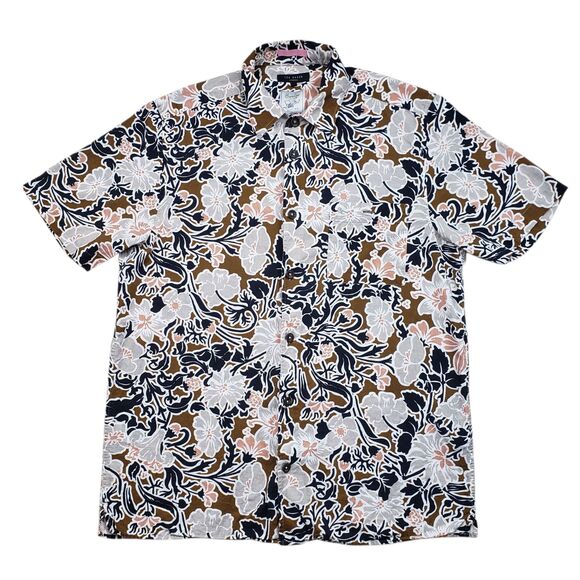 Ted Baker Hawaiian Shirt Mens Large 4 Floral Tropical Short Sleeve Boxier Fit - Picture 1 of 8